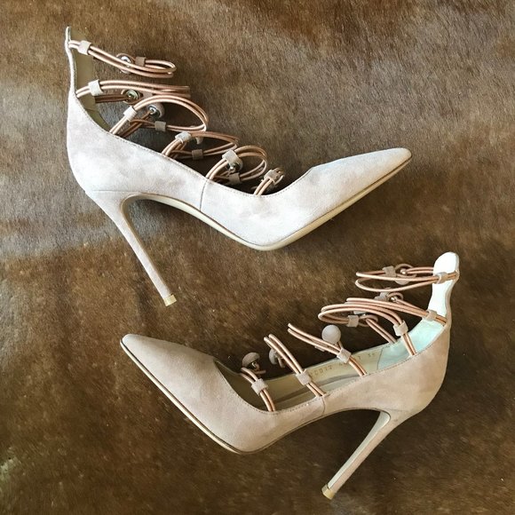 NEW!  Gianvito Rossi Strappy Heels Nude Blush Pink Neutral Size 5 Marquis Suede - Picture 4 of 7